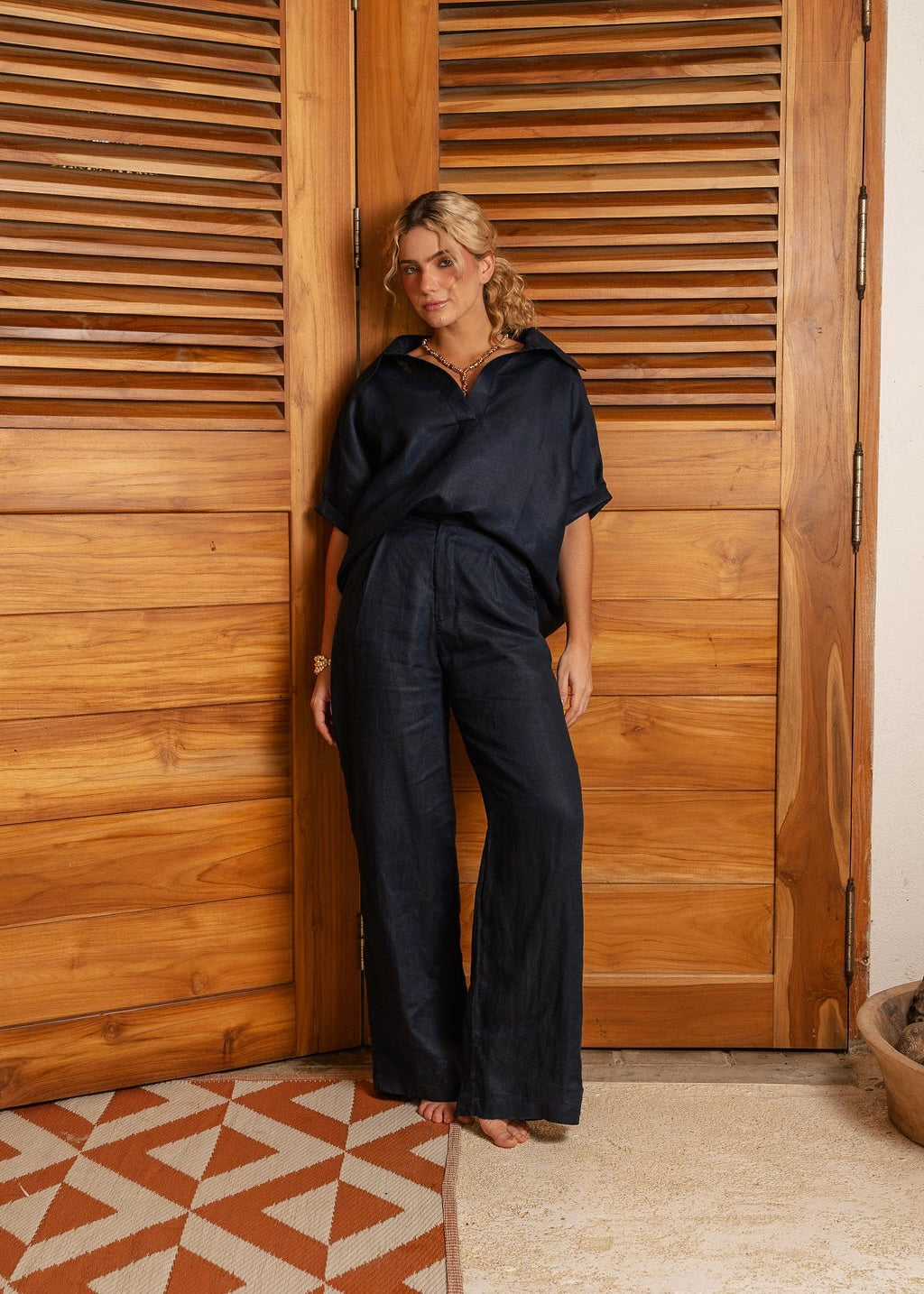 V NECK SHIRT - MIDNIGHT BLUE