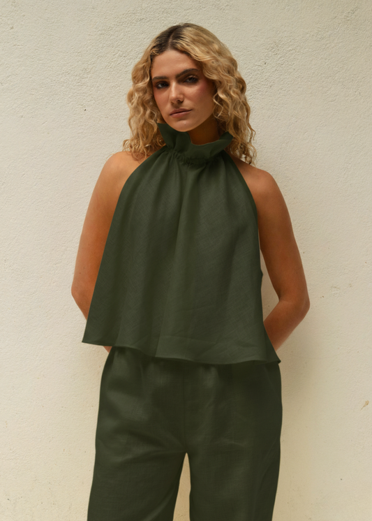 HALTER BACKLESS TOP - PALM GREEN