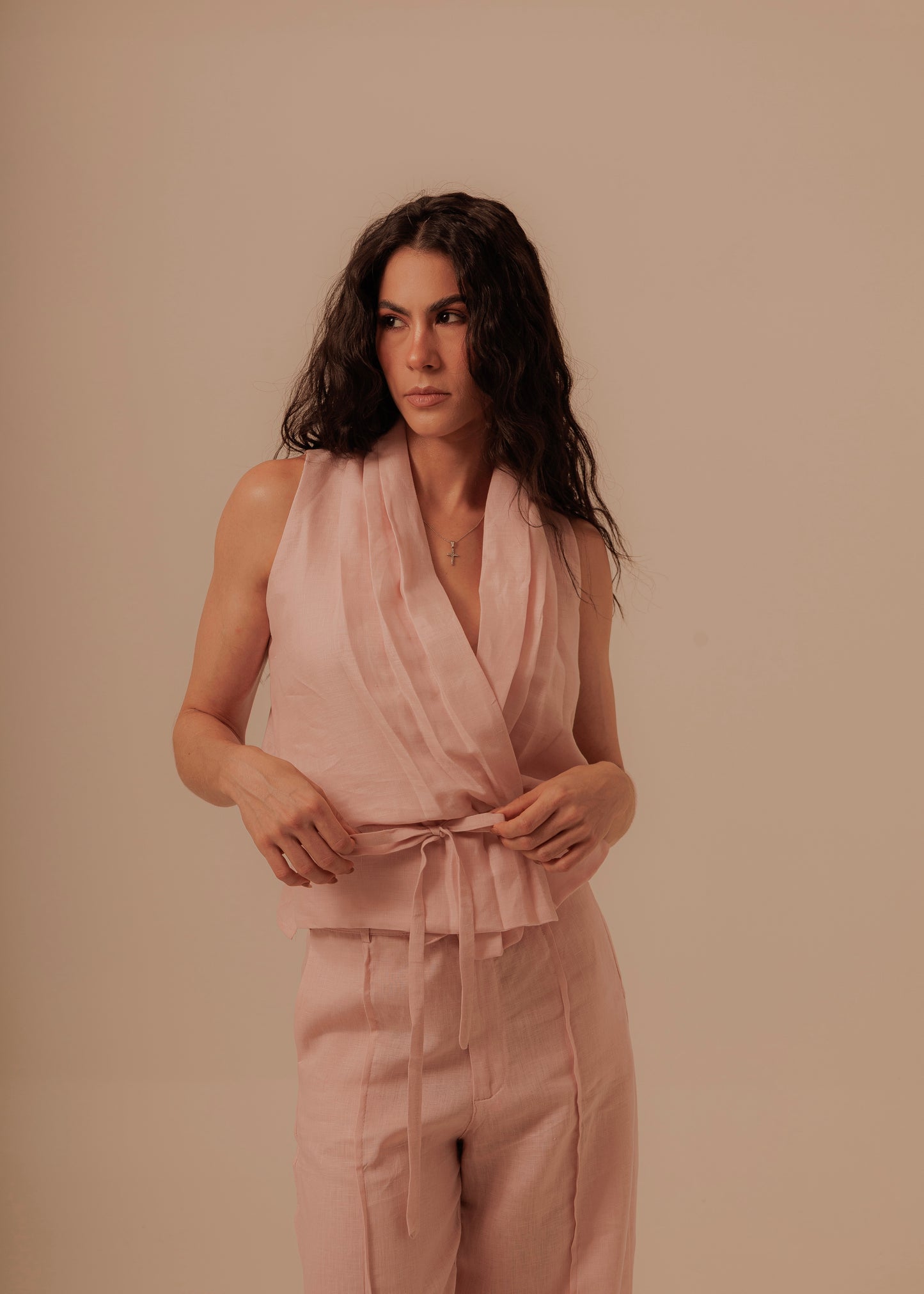 Crossed Vest - Dusty Rose