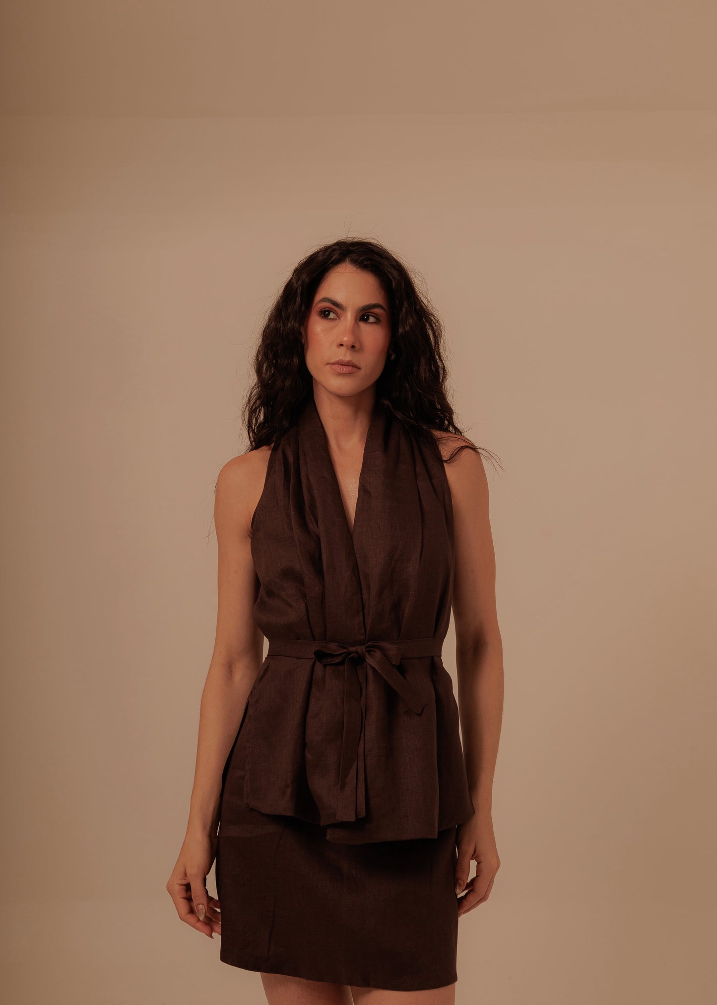 CROSSED VEST - DEEP BROWN