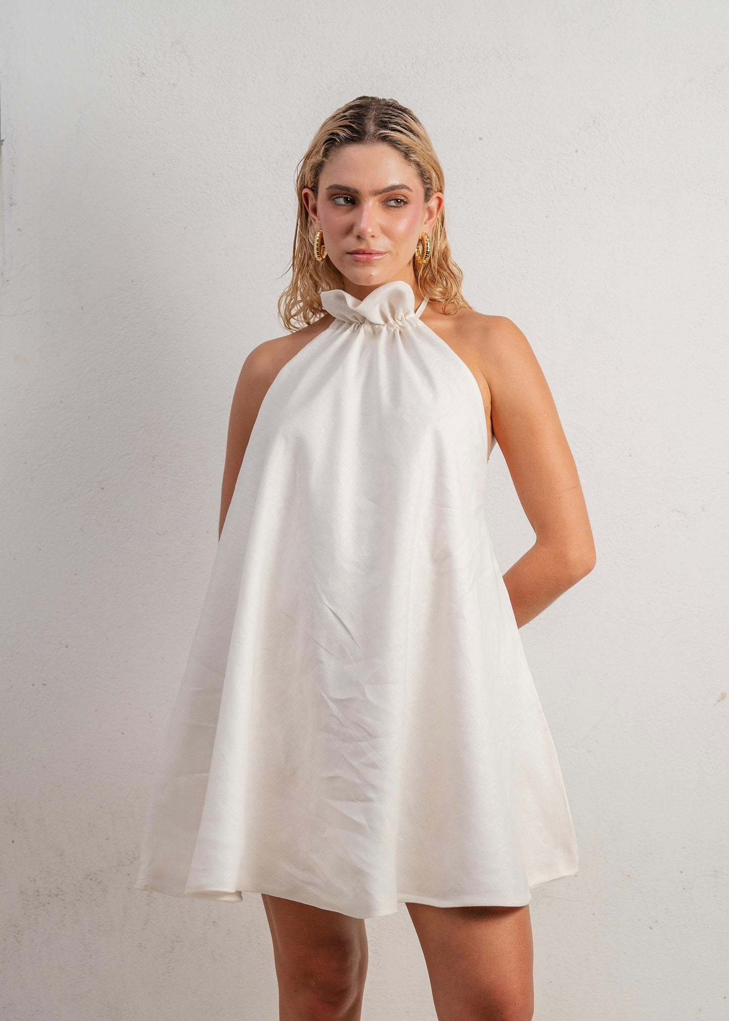 HALTER BACKLESS DRESS - COCONUT WHITE