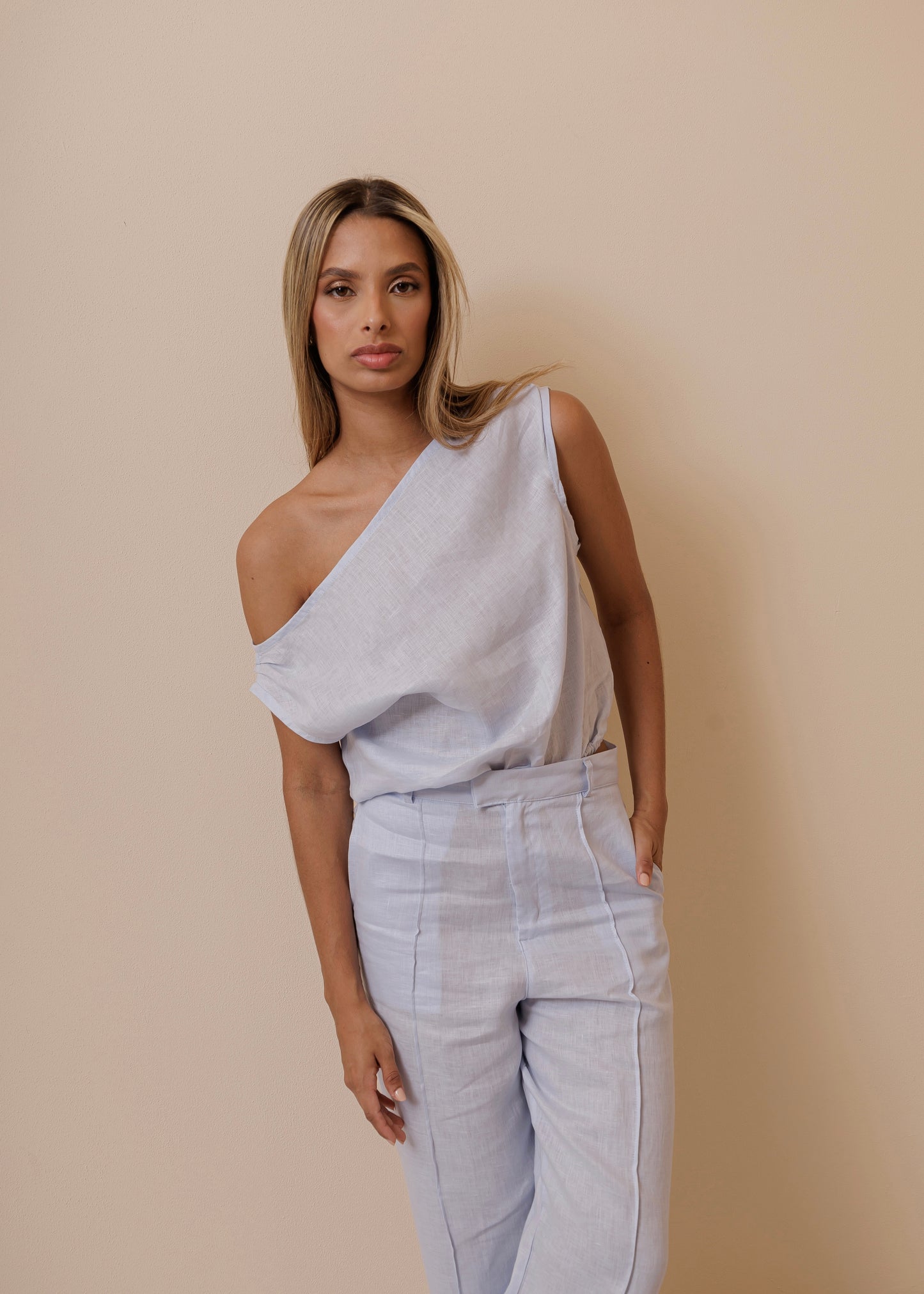 OFF SHOULDER TOP - BABY BLUE