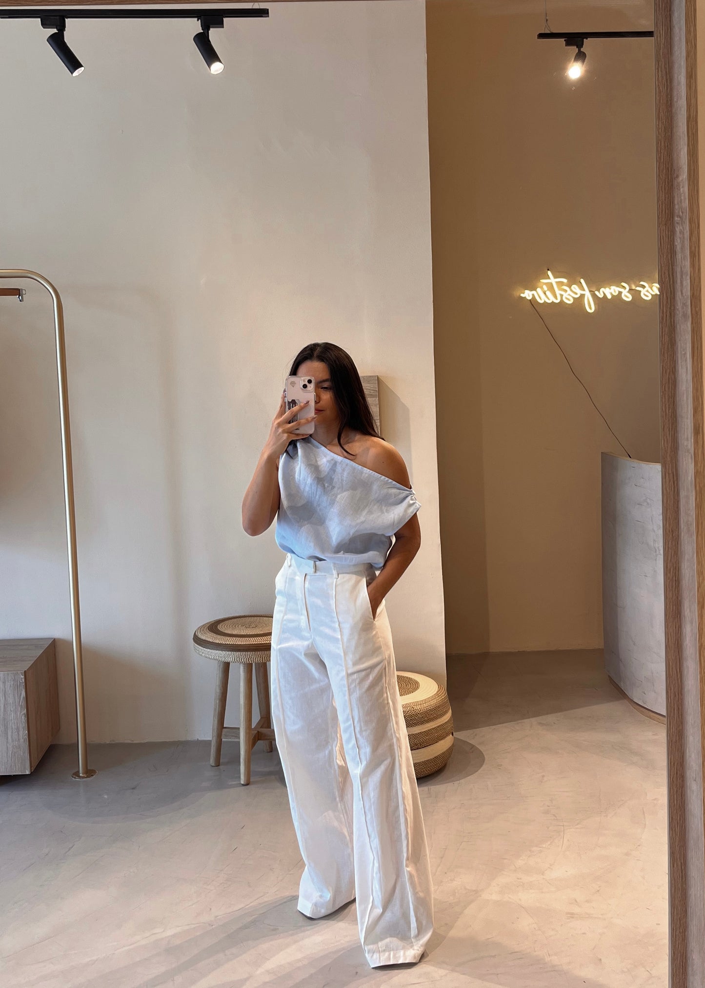 OFF SHOULDER TOP - BABY BLUE