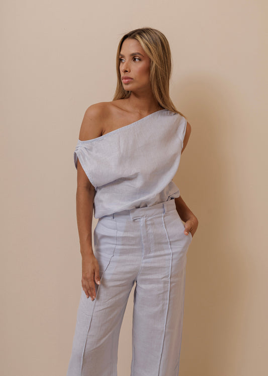 OFF SHOULDER TOP - BABY BLUE