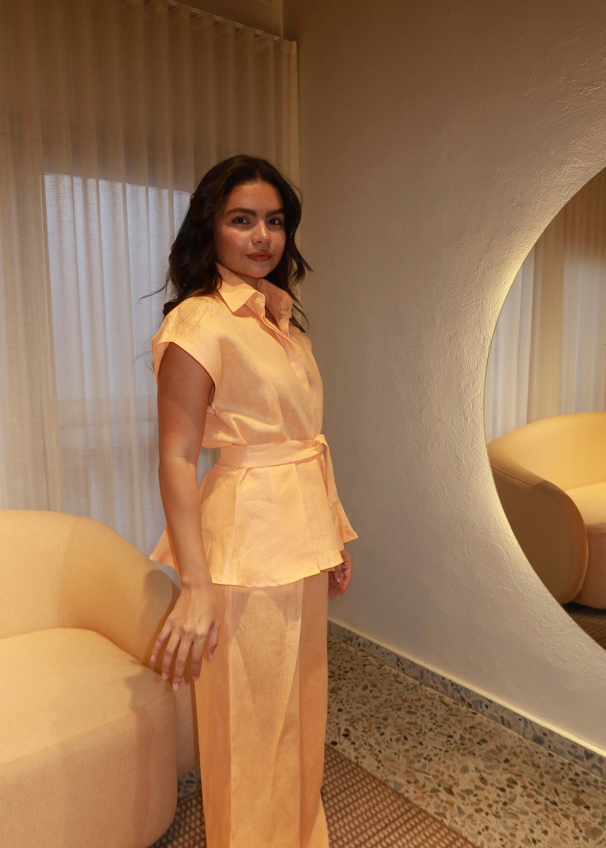 Wrapped Blouse Set - Soft Tangerine