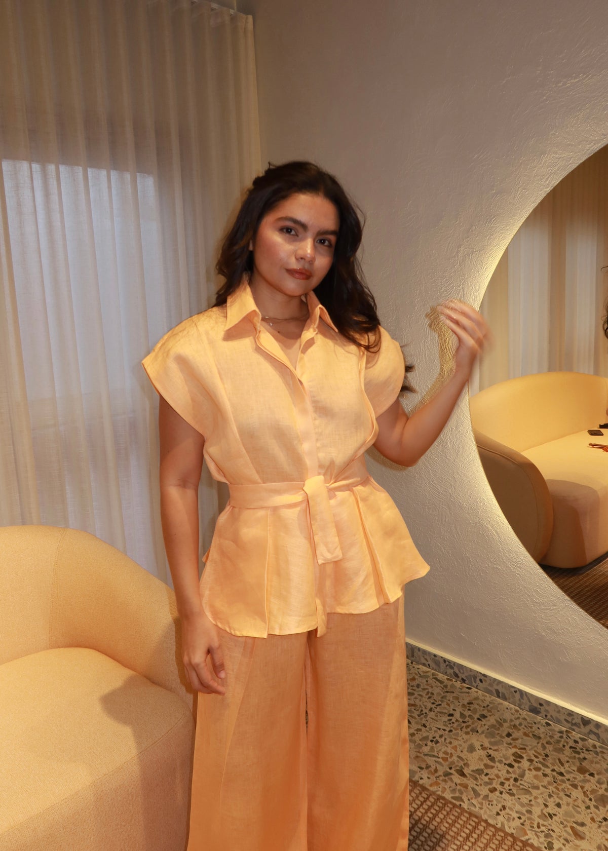 Wrapped Blouse Set - Soft Tangerine