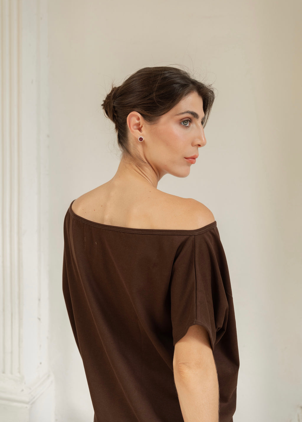 Off Shoulder T-Shirt - Deep Brown