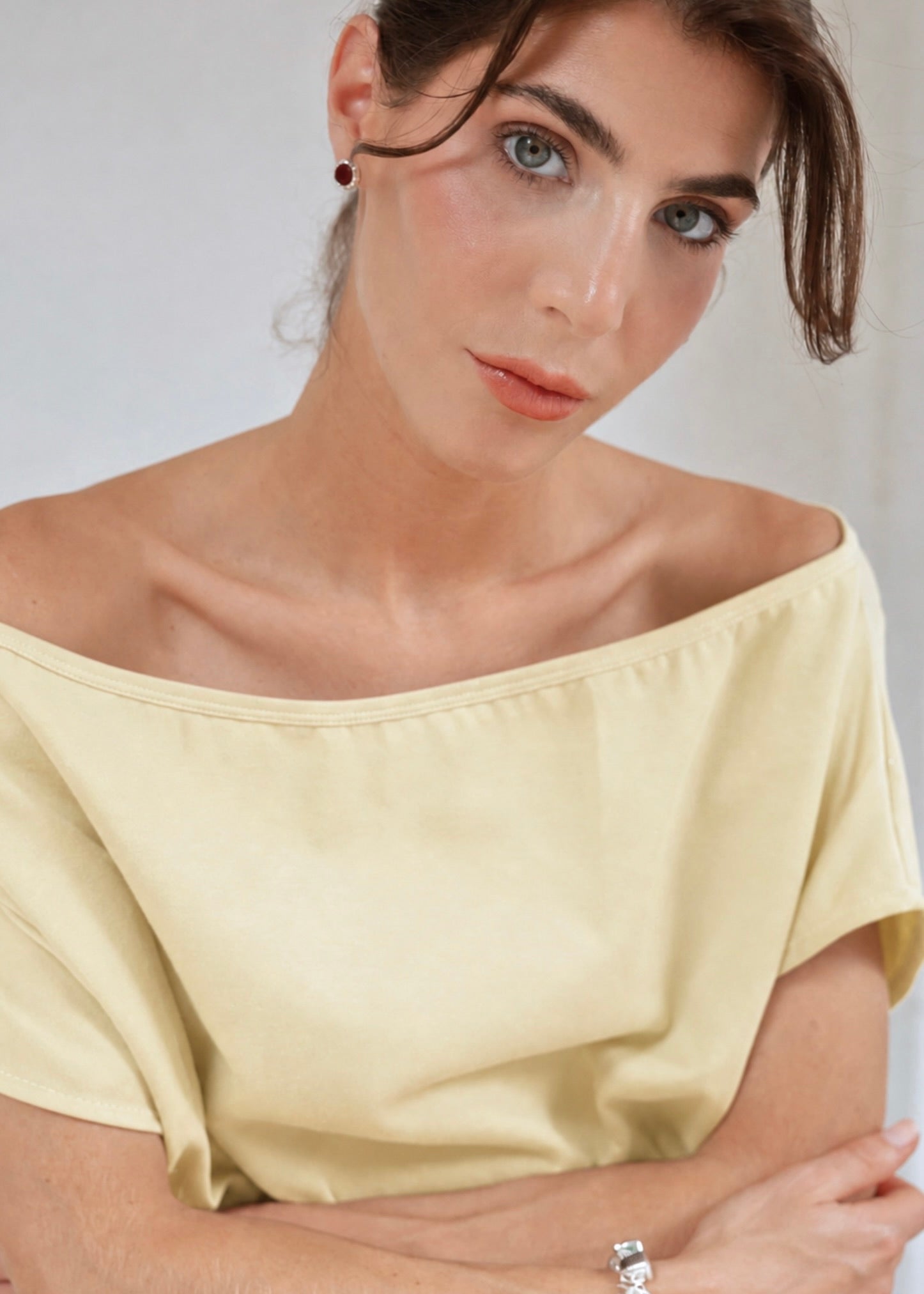 Off Shoulder T-Shirt  - Butter Yellow