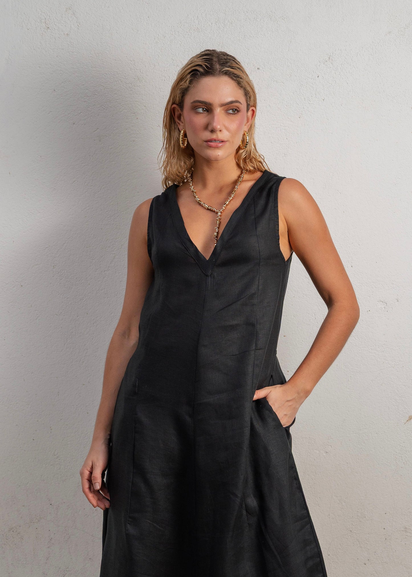 LUSH  LONG DRESS - BLACK