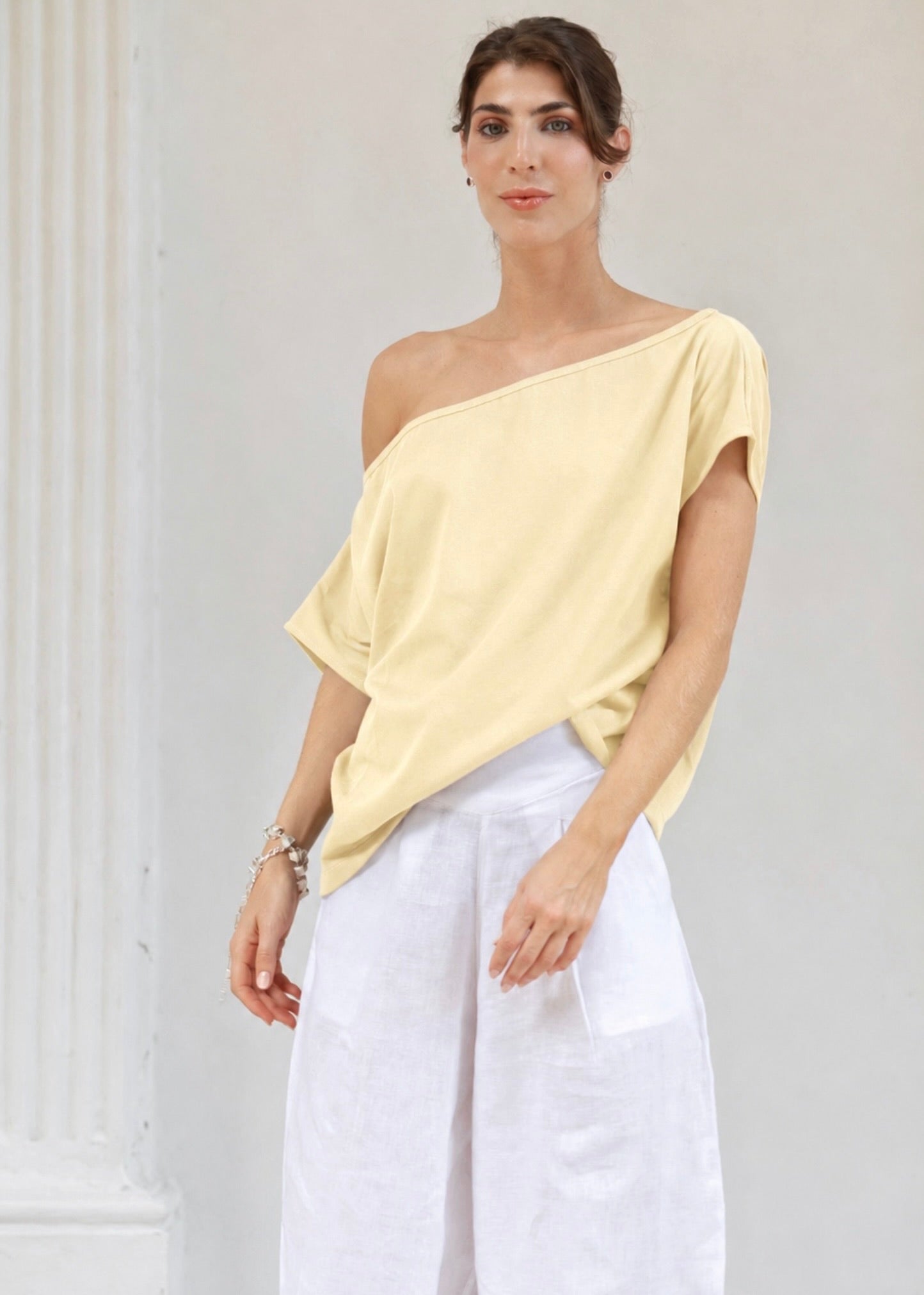 Off Shoulder T-Shirt  - Butter Yellow