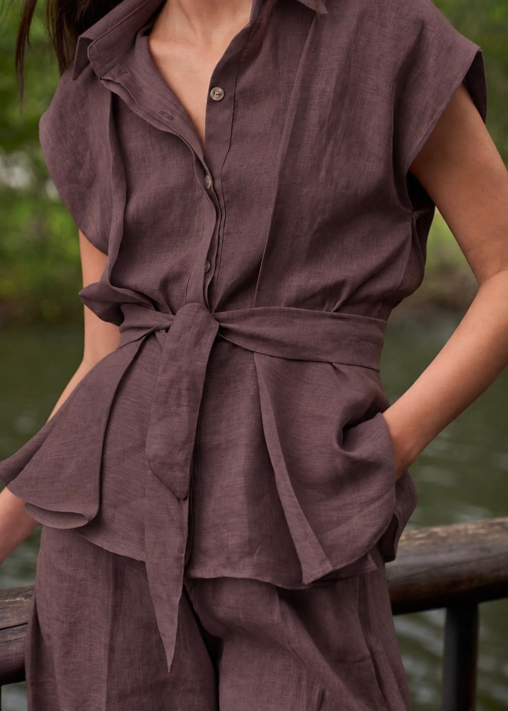 Wrapped Blouse Set - Deep Brown