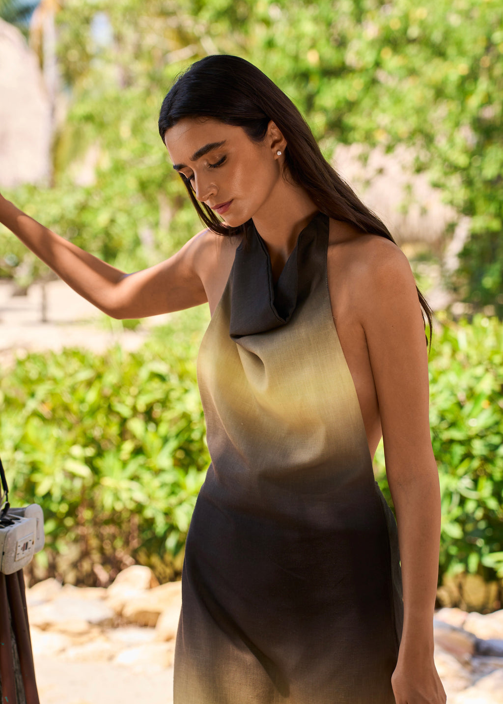 Long Halter Dress- Green Sunrise