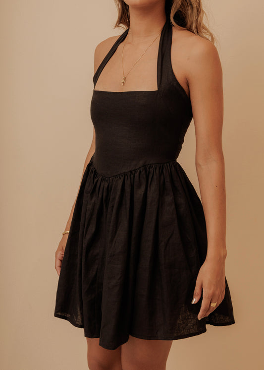BACK BOW MINI DRESS - BLACK