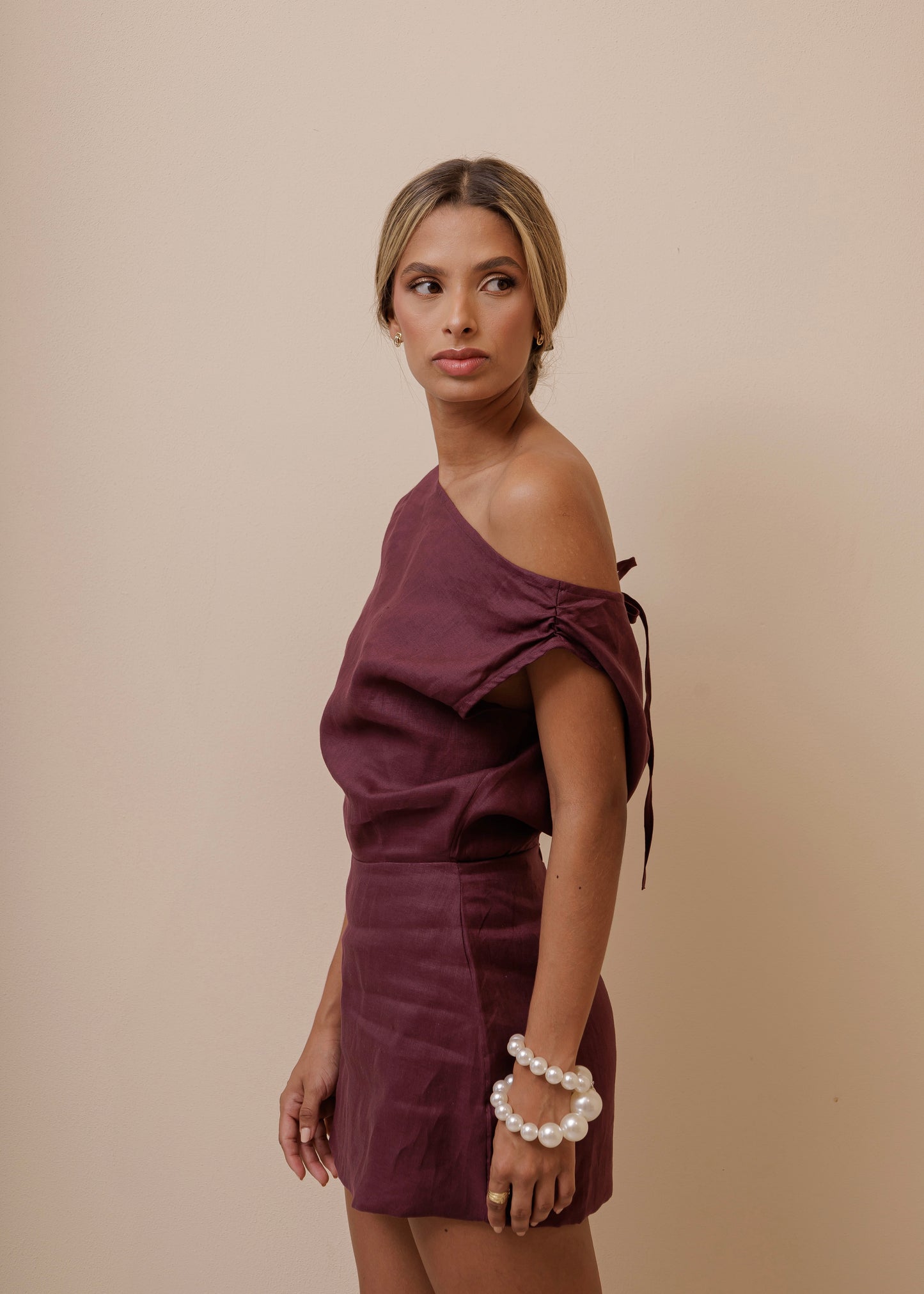 OFF SHOULDER DRESS- BURGUNDY