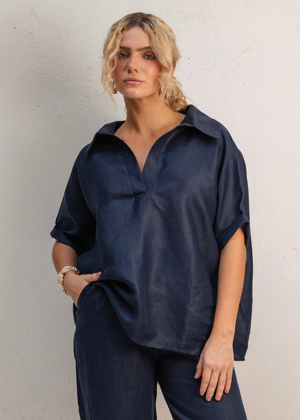 V Neck Set - Midnight Blue
