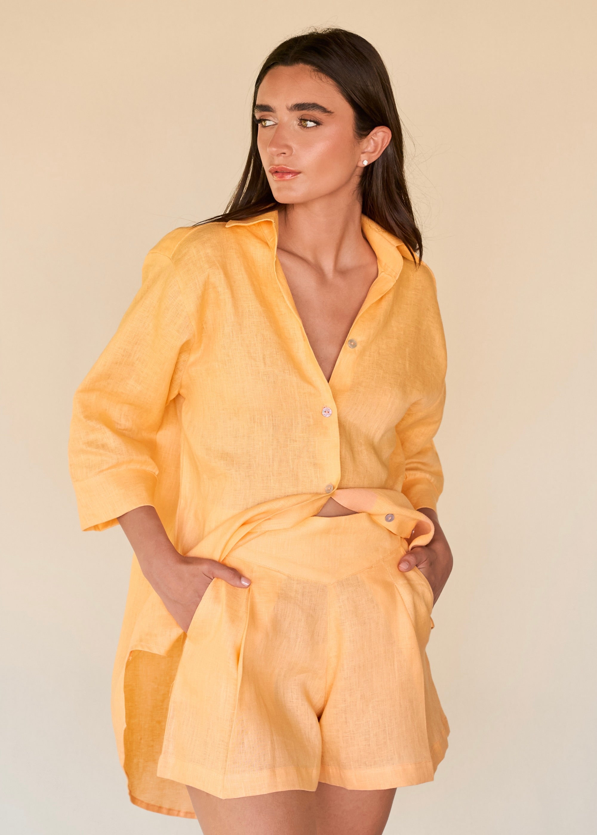 Wide Leg Shorts  - Soft Tangerine