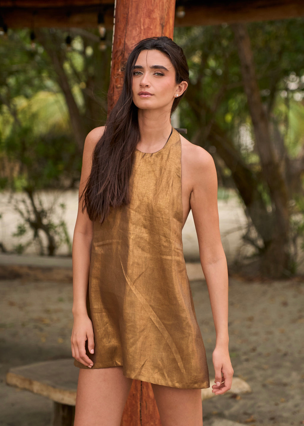 Mini Halter Dress- Gold