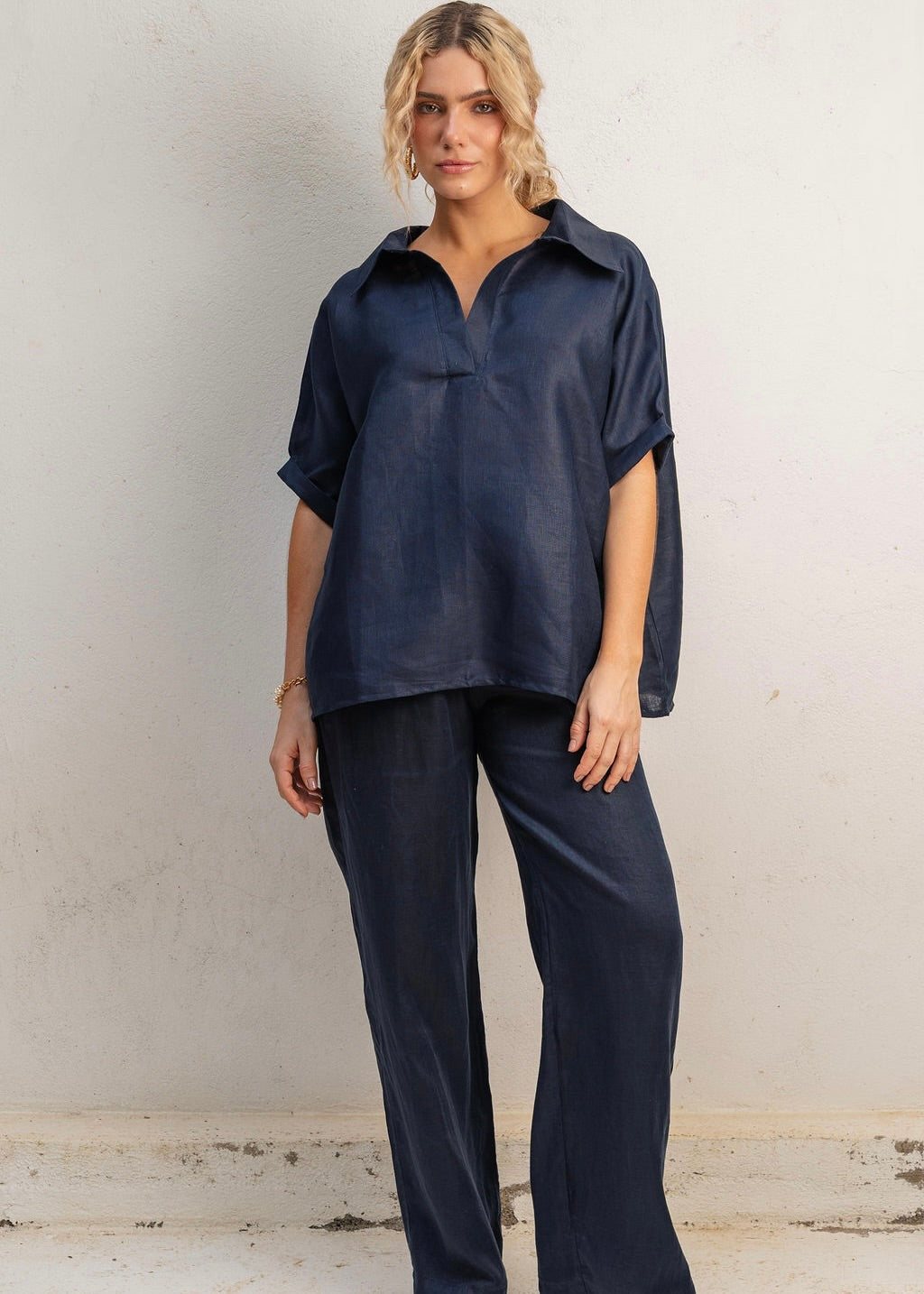 V Neck Set - Midnight Blue