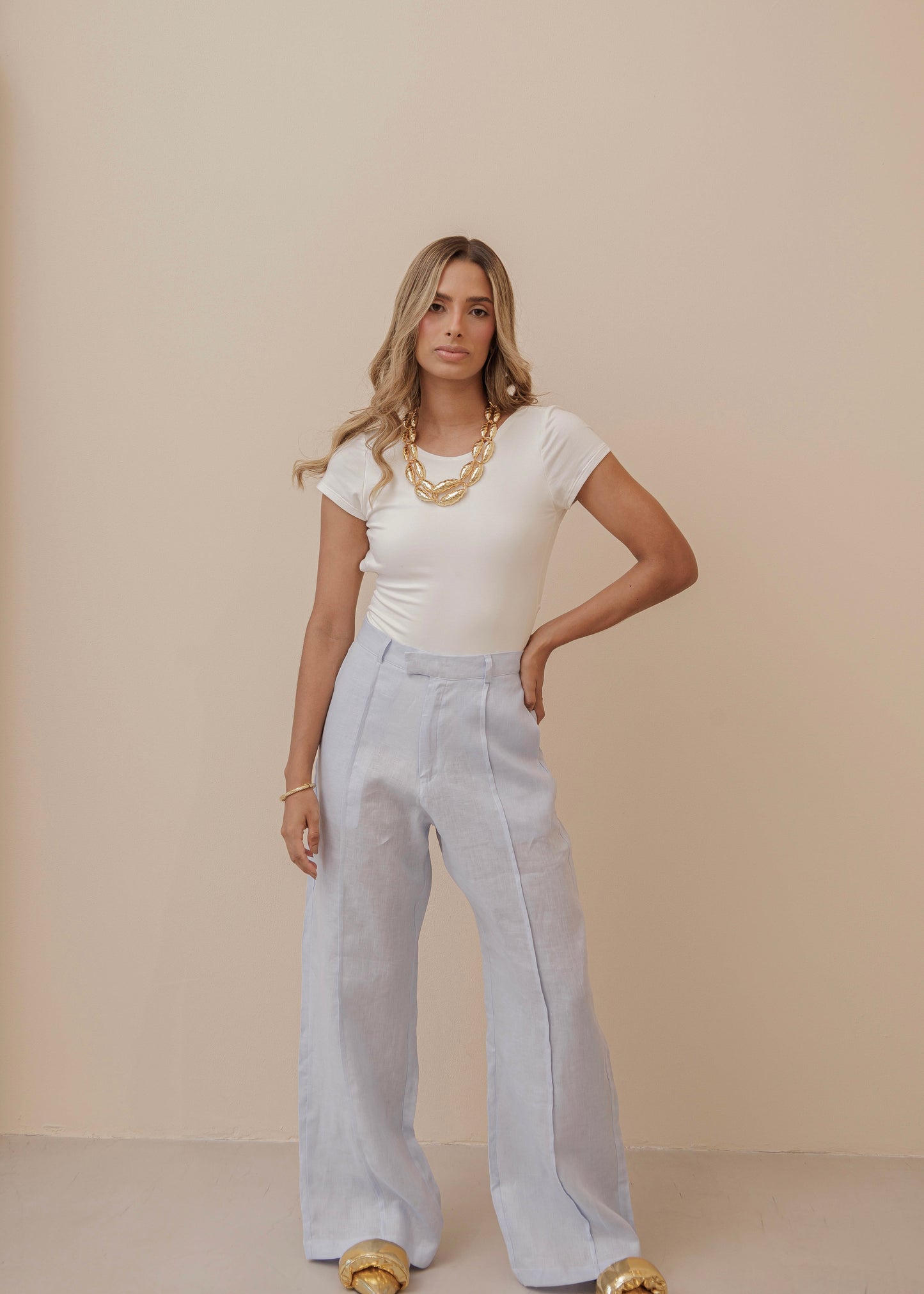 FOLD PANT PRIME LINEN - BABY BLUE