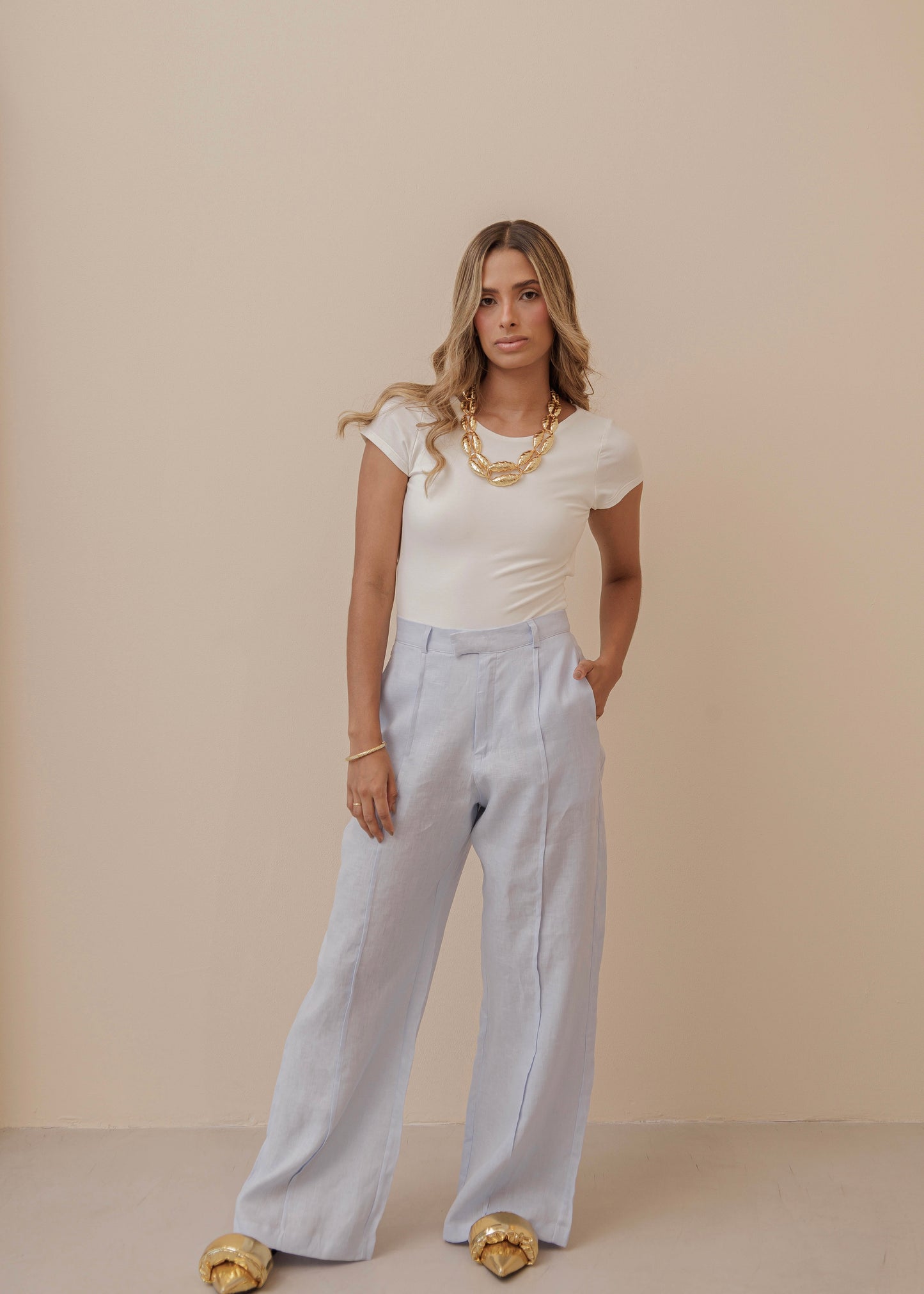 FOLD PANT PRIME LINEN - BABY BLUE