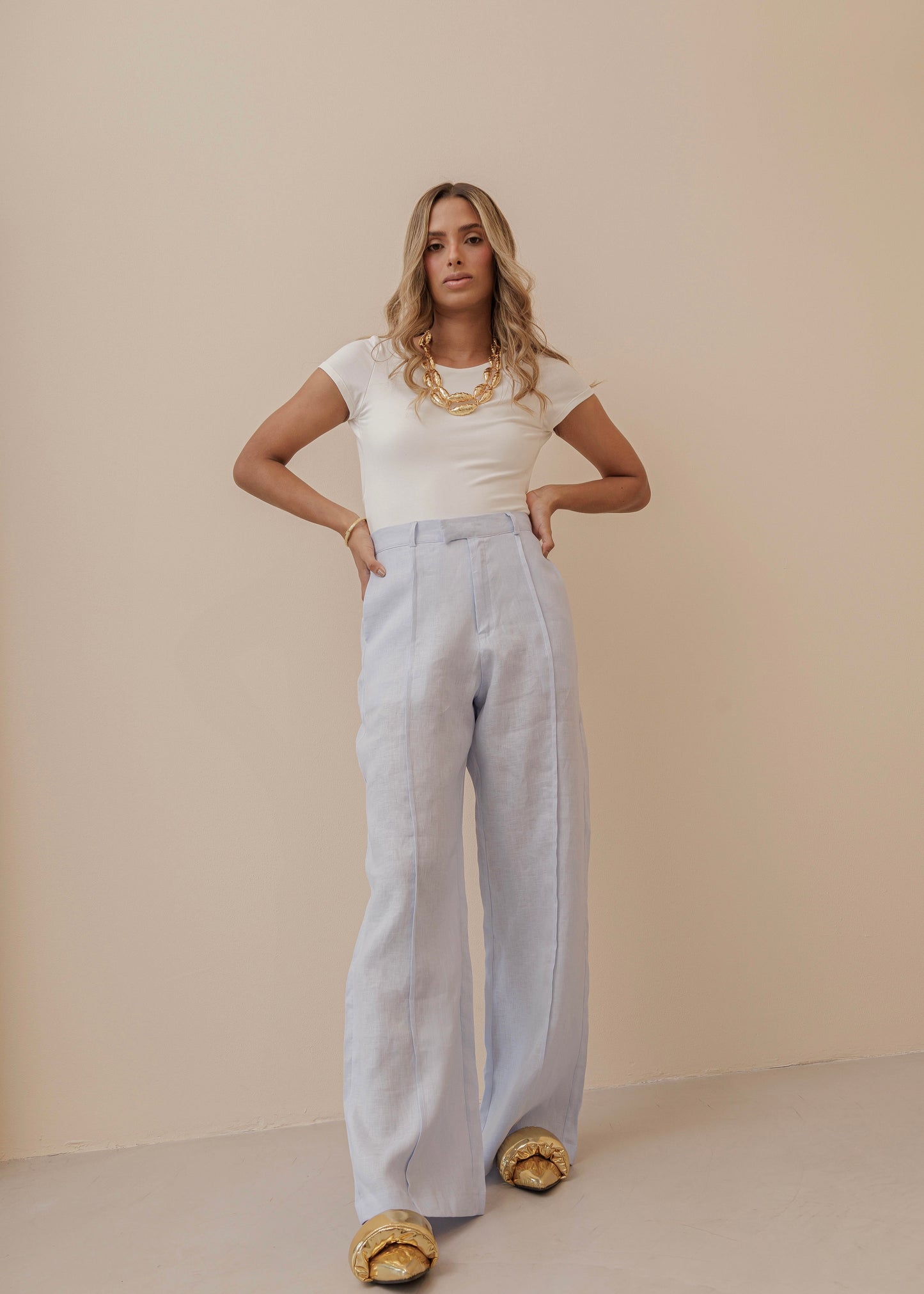 FOLD PANT PRIME LINEN - BABY BLUE