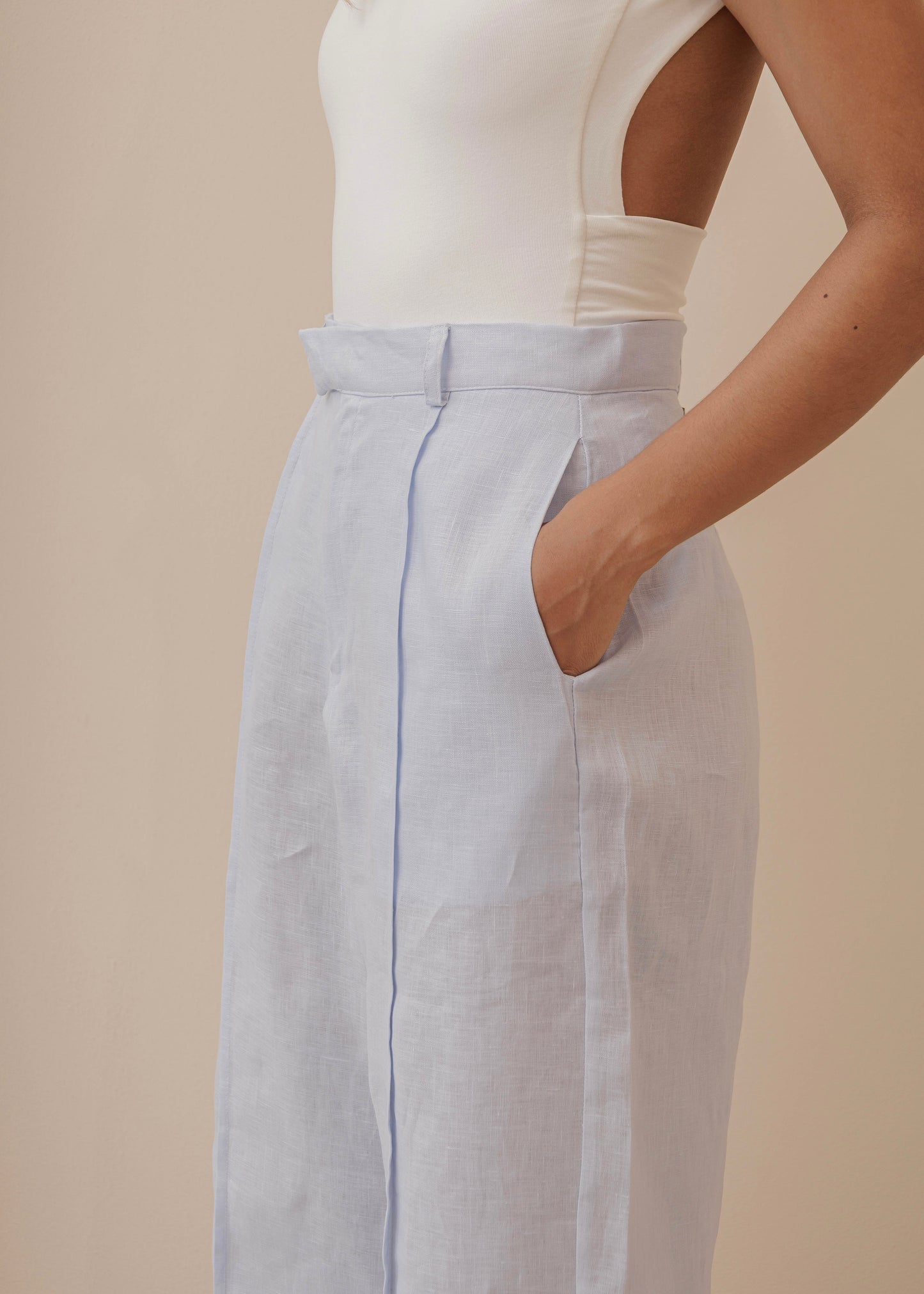 FOLD PANT PRIME LINEN - BABY BLUE