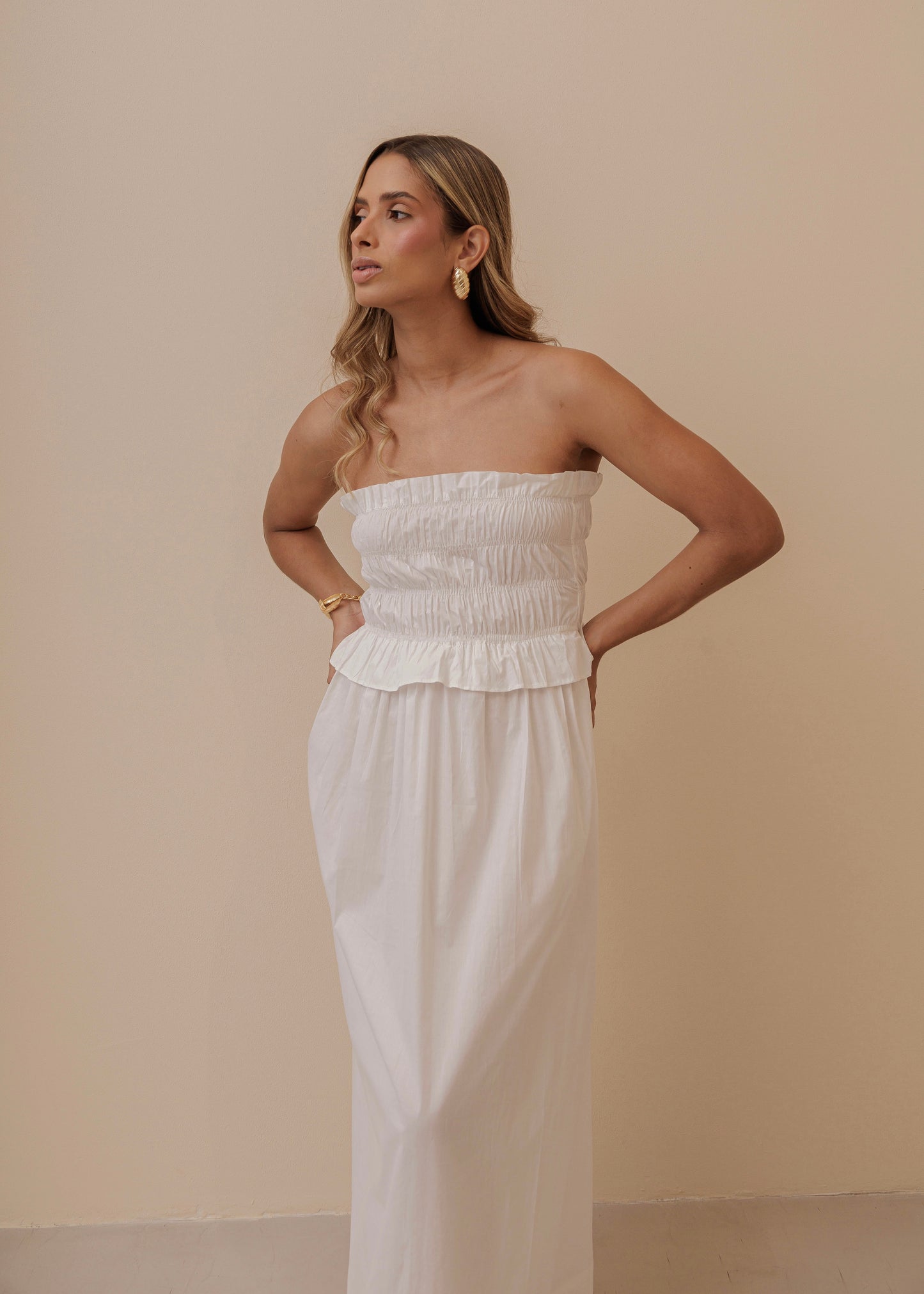 SHIRING LONG DRESS - IVORY