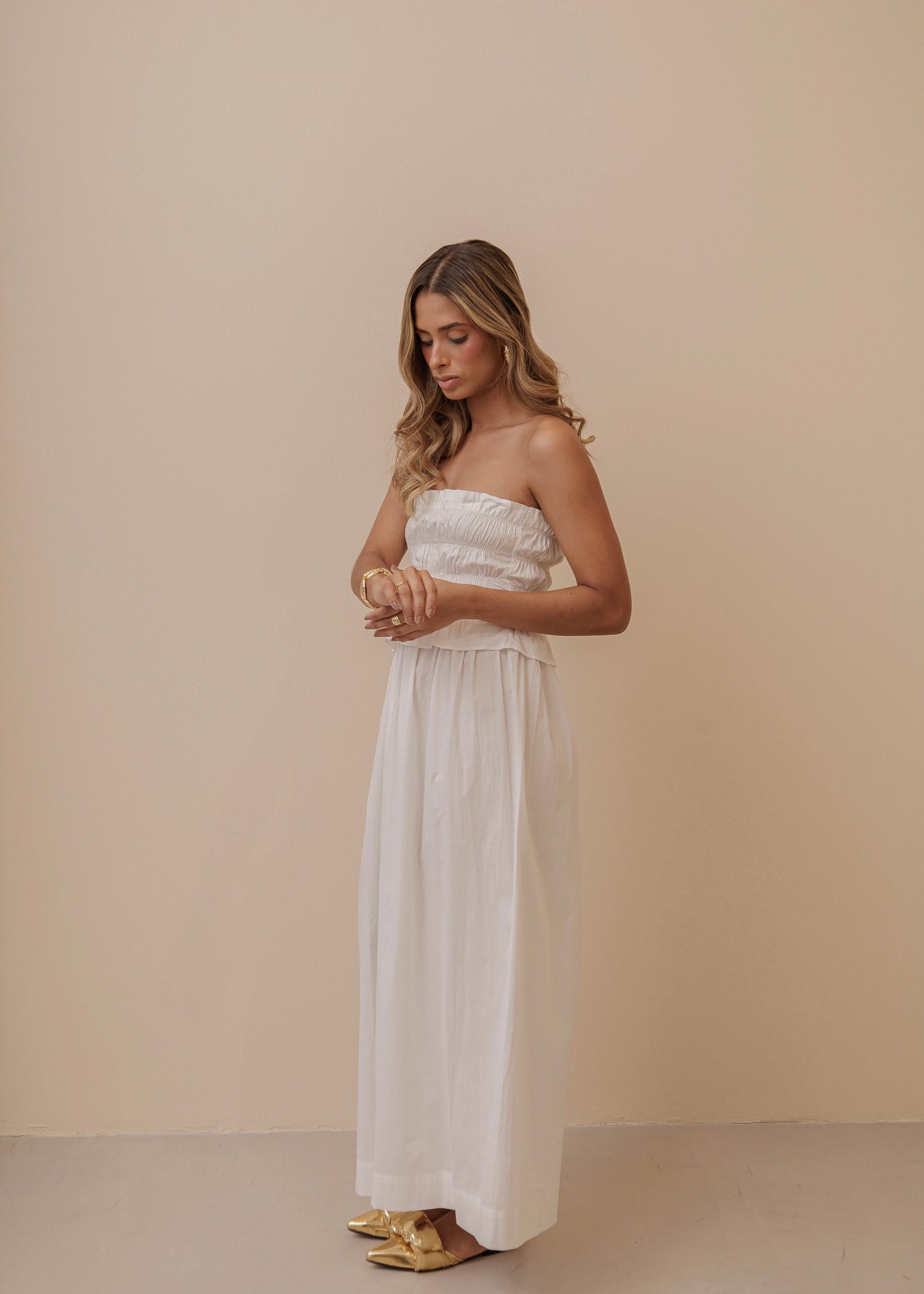 SHIRING LONG DRESS - IVORY