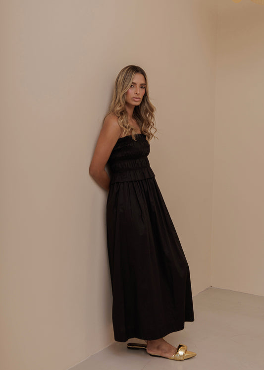 SHIRING LONG DRESS - BLACK